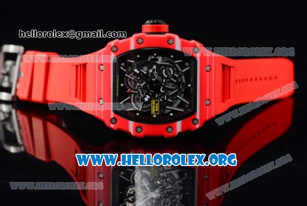 1:1 Richard Mille RM 35-02 RAFAEL NADA Japanese Miyota 9015 Automatic Red PVD Case with Skeleton Dial Red Crown/Rubber Strap - Click Image to Close